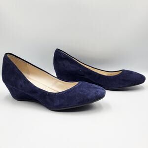 Cole Haan Grand.OS Navy Blue Suede Asymmetrical Cut Heel Wedges Women’s Size 7B